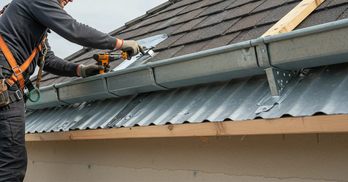 Profissionais trabalhando em telhado
